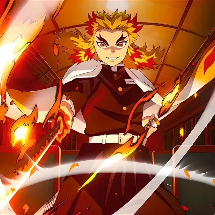 Kyojuro Rengoku the Flame Hashira who protected the Mugen Train in Demon Slayer